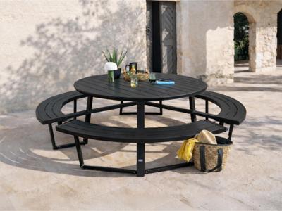 Ronde picknicktafel PERUGIA 8 personen aluminium zwart