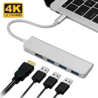 USB-C-hub type-C-adapter naar HDMI 3 USB 3 0 draagbare aluminium USB C-dongle voor MacBook Pro 2018/2017/2016 Chromebook pixel DELL XPS13 - thumbnail