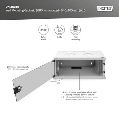 Digitus DN-38010 19inch-wandkast (b x h x d) 540 x 241 x 400 mm 4 HE Grijs-wit (RAL 7035), Grijs, Grijs (metalen behuizing), Lichtgrijs, Lichtgrijs