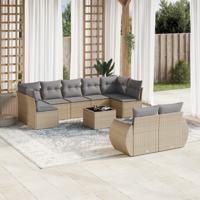 9-delige Loungeset met kussens poly rattan beige - thumbnail