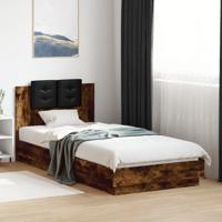 Bedframe met hoofdeinde bewerkt hout gerookt eiken 100x200 cm - thumbnail