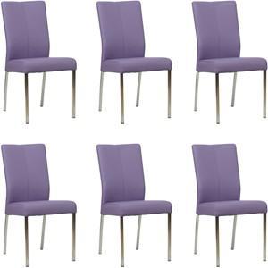Set van 6 Lichtpaarse leren moderne eetkamerstoelen Comfort - Toledo Leer Lila (lichtpaars leer)