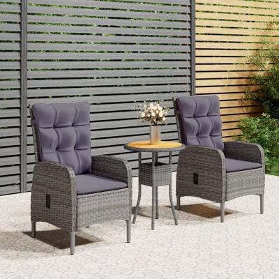 3-delige Tuinset poly rattan grijs