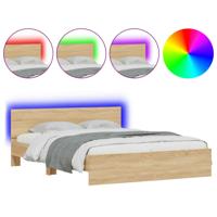 Bedframe met hoofdeinde en LED sonoma eikenkleurig 160x200 cm - thumbnail
