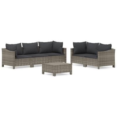 6-delige Loungeset met kussens poly rattan grijs