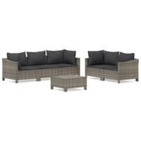 6-delige Loungeset met kussens poly rattan grijs - thumbnail