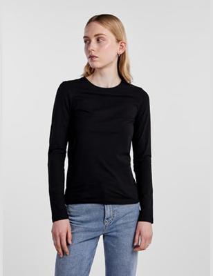 Dames ondershirt lange mouw - Long Tee - Katoenen T-shirt lange mouwen - Wit - Zwart - thumbnail
