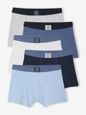Set van 5 effen boxershorts voor jongens blauw