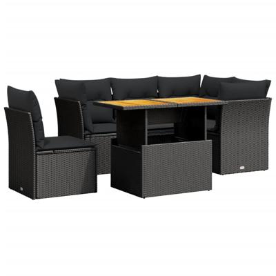 5-delige Loungeset met kussens poly rattan zwart - thumbnail