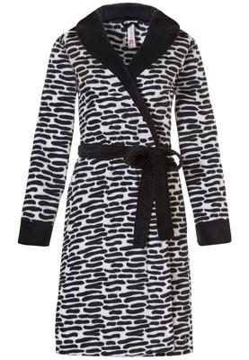 Dames badjas zwart wit motief-m