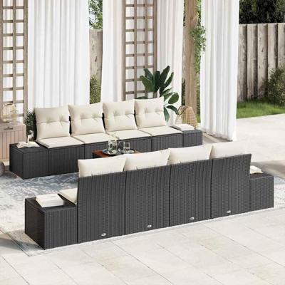 Tuinbankenset met kussen 9 pcs Zwart poly rattan