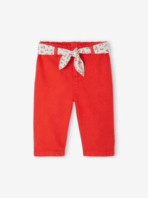 Wijde babybroek met strikceintuur rood