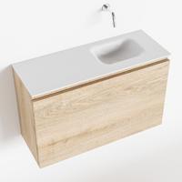 MONDIAZ OLAN 80cm toiletmeubel washed_oak. LEX wastafel talc rechts geen kraangat - thumbnail