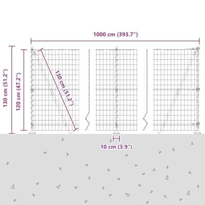 VidaXL Hek met paal grijs 1,2 x 10 m staal en pvc