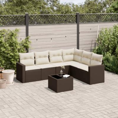 6-delige Loungeset met kussens poly rattan bruin - thumbnail