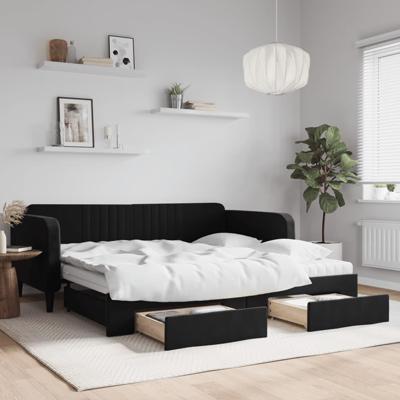 Slaapbank met onderschuifbed en lades 100x200 cm fluweel zwart