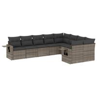 10-delige Loungeset met kussens poly rattan grijs - thumbnail