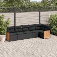 6-delige Loungeset met kussens poly rattan zwart - thumbnail