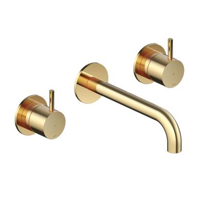 Wastafelmengkraan Hotbath Cobber Inbouw 2-hendel Gebogen 18 cm Gepolijst Messing Living Colours