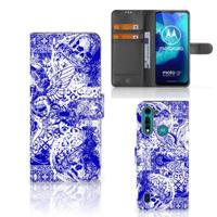 Telefoonhoesje met Naam Motorola G8 Power Lite Angel Skull Blauw - thumbnail