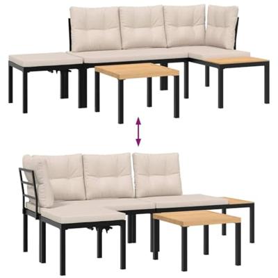 4-delige Loungeset met kussens gepoedercoat staal zwart