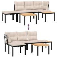 4-delige Loungeset met kussens gepoedercoat staal zwart - thumbnail