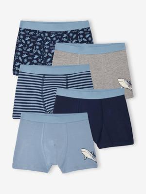 Set van 5 boxershorts voor jongens met haaien grijsblauw