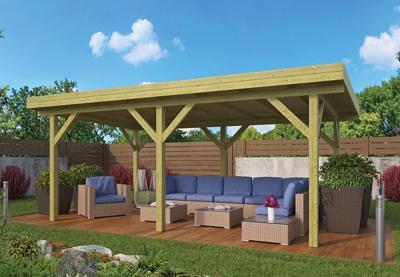 Tuindeco Modern Excellent prieel 592x340 cm vuren groen geïmpregneerd- Plat dak- Geïmpregneerd vurenhout- Tuindeco