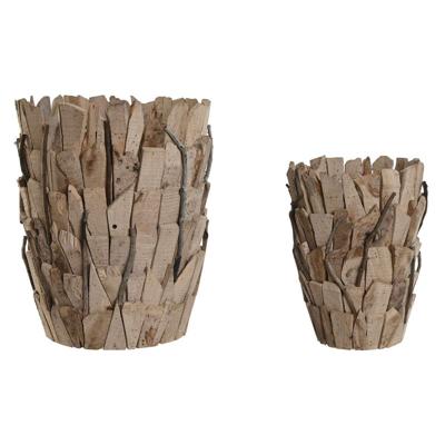 Plantenbakkenset Home ESPRIT Bruin Paulownia hout 35 x 35 x 45 cm (2 Onderdelen)