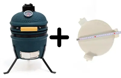 Compleet - Own Grill 13 inch kamado barbecue V2 blauw met heatdeflector