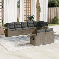 8-delige Loungeset met kussens poly rattan grijs - thumbnail