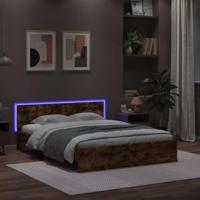 Bedframe met hoofdeinde en LED gerookt eikenkleurig 150x200 cm - thumbnail