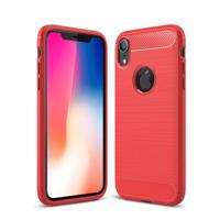 Geborsteld textuur Carbon Fiber schokbestendig TPU beschermende terug Case voor iPhone XR (rood) - thumbnail