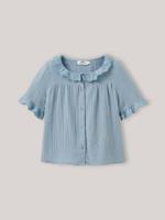 Blouse voor meisjes van gaas - biologisch katoen CYRILLUS jeansblauw - thumbnail