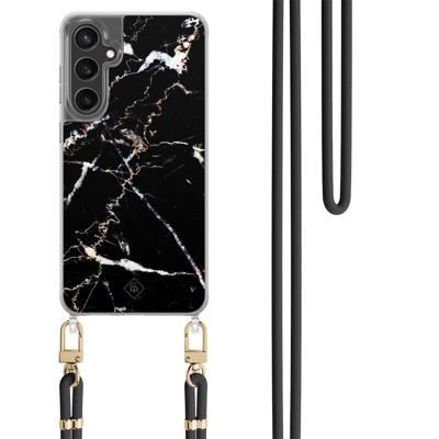 Samsung Galaxy S24 FE hoesje met zwart koord - Marmer zwart