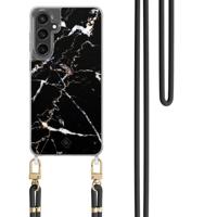 Samsung Galaxy S24 FE hoesje met zwart koord - Marmer zwart - thumbnail