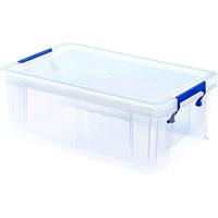 Bankers Box opbergdoos 10 liter, transparant met blauwe handvaten, per stuk verpakt in karton - thumbnail