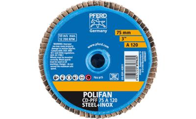 PFERD TOOLS 42719212 CD PFF 75 A 120 Lamellenschijf Diameter 75 mm Brons, Titanium, Titaniumlegering, Koper, Messing, RVS, Grijs/grauw sferoïdisch gietijzer,