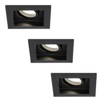 Set van 3 Fresno LED inbouwspots vierkant - GU10 - 4 Watt 345 Lumen - 4000K neutraal wit - Dimbaar - Kantelbaar - Verzonken - IP20 voor binnen - Zwart - Anti-glare - thumbnail