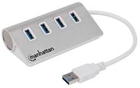 Manhattan USB-A 4-poorts hub, 4x USB-A-poorten, 5 Gbps (USB 3.2 Gen1 oftewel USB 3.0), Bus aangedreven, Snel opladen tot 0.9A, SuperSpeed USB, aluminium behuizing, Windows en Mac, Zilver, 3 jaar garantie - thumbnail