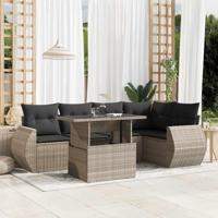 6-delige Loungeset met kussens poly rattan lichtgrijs - thumbnail