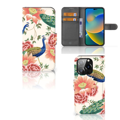 Telefoonhoesje | Met pasjeshouder | voor iPhone 14 Pro Pink Peacock