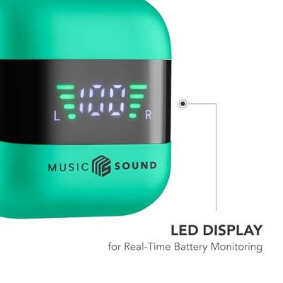 Music Sound, Spark TWS Hoofdtelefoon, Bluetooth, draadloos, led-display, 30 uur afspelen, automatische koppeling, touch-bediening op de oordopjes, groen