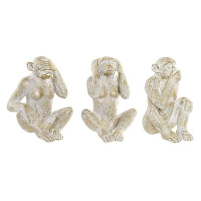 Decoratieve figuren Home ESPRIT Gouden Aap Tropisch 21 x 17 x 25 cm (3 Stuks)