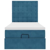 Ottoman bed met matrassen en LED's 90x190cm fluweel donkerblauw - thumbnail