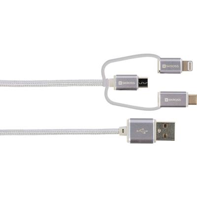 SKROSS | 2.700270 | Steel Line laad- en synchronisatiekabel - Micro USB en Lightning Connector en USB Type-C - 30 cm