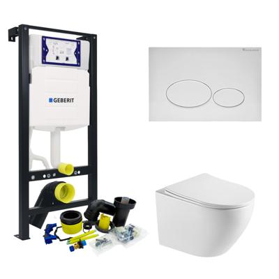 Toiletset Plieger Frame By Geberit met Mudo randloos Toilet Mat Wit en Softclose Zitting
