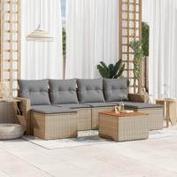 7-delige Loungeset met kussens poly rattan gemengd beige - thumbnail