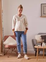 Gewatteerd fleece jack voor zwangerschap en borstvoeding roze met print - thumbnail