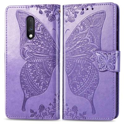 Butterfly Love bloemen reliëf horizontale Flip lederen case voor een plus 7 met houder & kaartsleuven & portemonnee & Lanyard (licht paars)